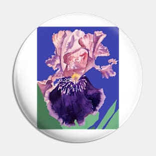 Iris Watercolor Painting - Glorious Purple on Navy Blue Pin