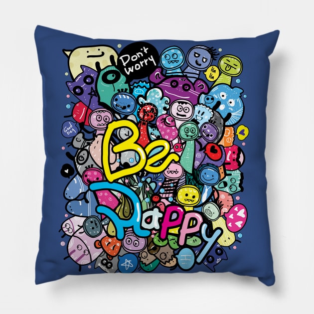Don't worry Be Happy Pillow by CindyS