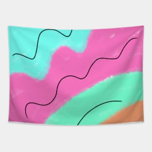 Pink green orange watercolor abstract art Tapestry