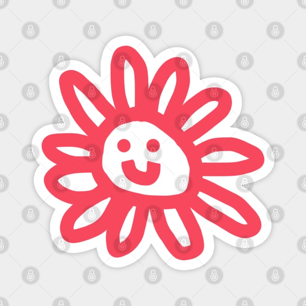 Red Daisy Flower Smiley Face Graphic Magnet by ellenhenryart