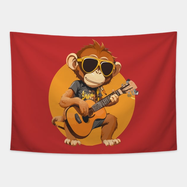 Monkey Play Guitar Tapestry by ReaBelle