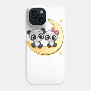 Two cute pandas is sitting on the moon. Phone Case