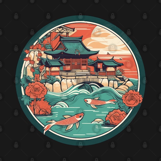 Japanese garden and koi fish by TeePulseMania