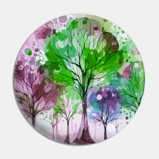 Colorful Green Coral Pink Abstract Trees Pin