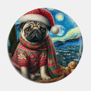 Christmas Pug - Van Gogh Style Pin