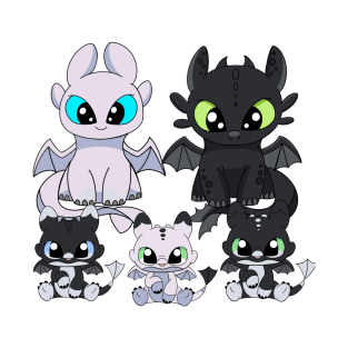 Family dragons, how to train your dragon Toothless & Light fury, night fury babies T-Shirt