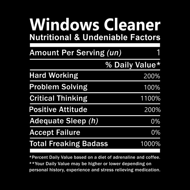 Windows Cleaner T Shirt - Nutritional and Undeniable Factors Gift Item Tee by Ryalgi