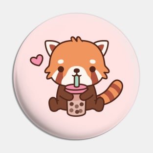 Cute Little Red Panda Loves Bubble Tea Pin