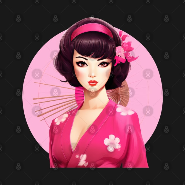 Japanese girl Geisha vintage retro modern pin-up woman in kimono by Sara-Design2