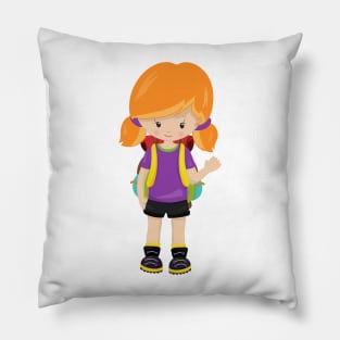 Camping, Campers, Cute Girl, Orange Hair, Backpack Pillow