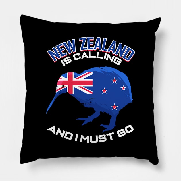 Kiwi Bird New Zealand is Calling Gift Pillow by ChrisselDesigns