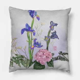 Ikebana watercolor with irises Pillow