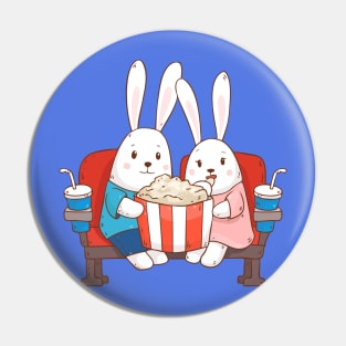 Bunnies Movie Night Art Print Pin