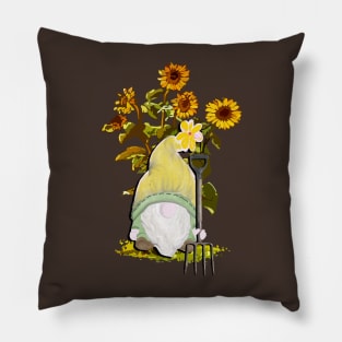 Sunflower Gnome Guardian of the Flower Cute Garden Gnome Pillow