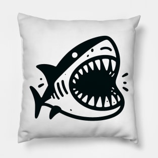 Stick Figure of a Shark in Black Ink Pillow