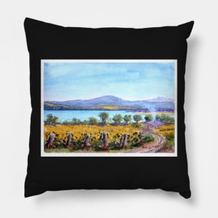 Tamar River Vineyard Tasmania - Watercolour Pillow