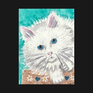 Fluffy white cat watercolor painting T-Shirt