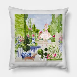 Gardeners, watercolor painting Pillow