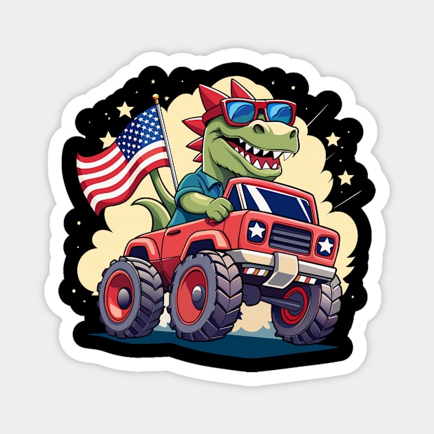4th Of July US Flag T-Rex Dinosaur Magnet by The WYLD Tribe