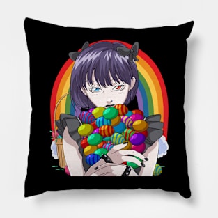 Goth Anime Girl Easter Eggs Rainbow Pillow