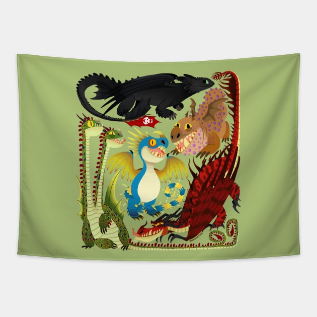 HTTYD- Toothless and the Dragon Gang Tapestry by jasminetwil