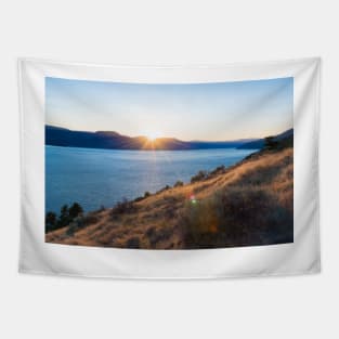 Summer Sun Setting Behind the Mountains over Okanagan Lake Tapestry