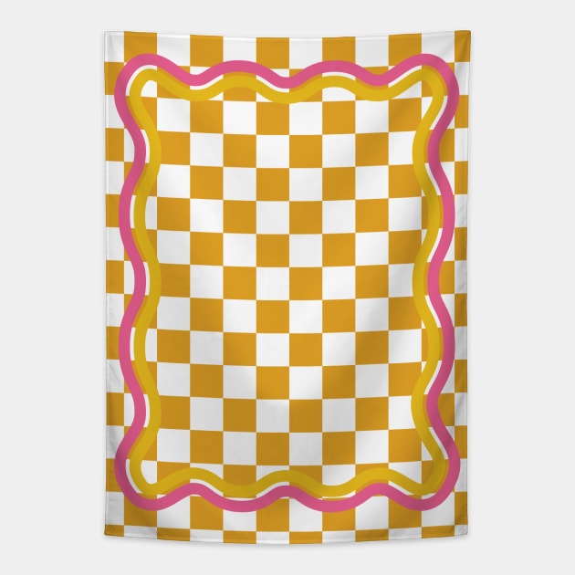 90s Checkerboard - Orange 4 Tapestry by Colorable