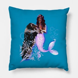 Mermaid with collie dog Pillow