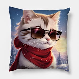 Cat in the snow - Modern digital art Pillow