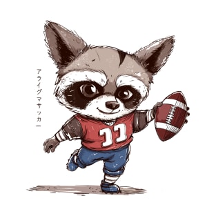 Funny Racoon Football With Kanji T-Shirt