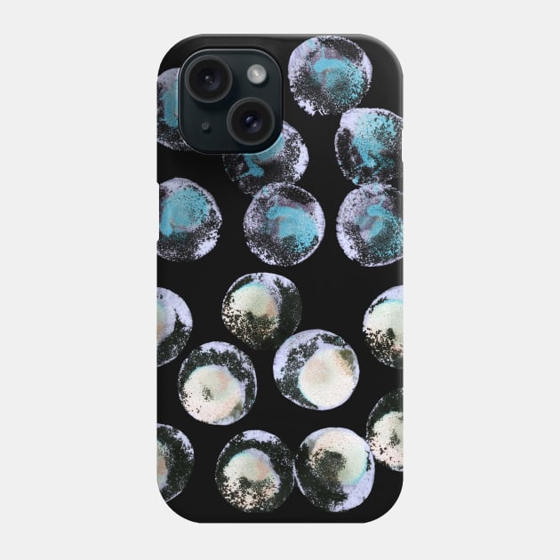 Simple abstract background with bubbles, confetti. Blue, rainbow watercolor dots (circles) on black. Perfect for greeting card, postcard, poster, logo, textile, fabric, packaging, wrapping paper. Phone Case by Olesya Pugach