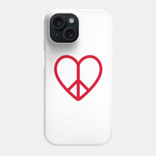 Love and peace, red heart with peace sign Phone Case