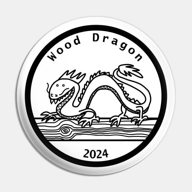 Wood Dragon 2024 Year of the Dragon Black Line Pin by ellenhenryart