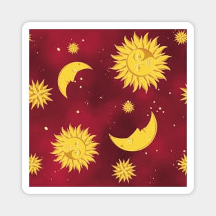 Sun moon stars red pattern aesthetic witchcore whimsigothic retro Magnet