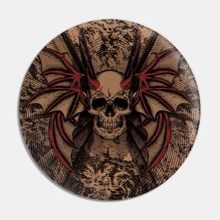 Vintage Flying Devils Skull with Bat Wings Pin