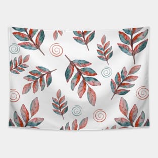 Fall Leaves in Autumn Colors Watercolor Pattern Blue and Red Tapestry