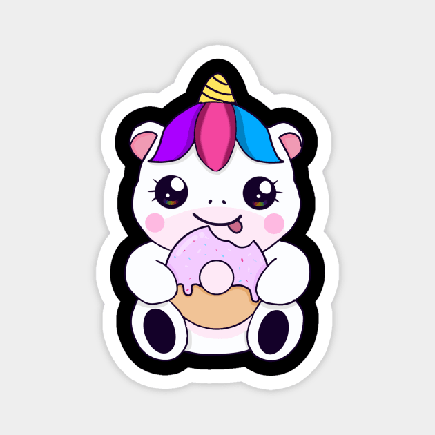 Kawaii Unicorn eating Donut Magnet by logiamerch