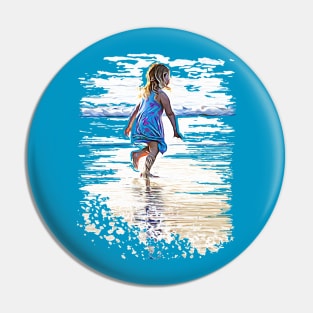 Little girl playing on the beach Pin