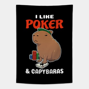 I Like Poker and Capybaras Cartoon Tapestry