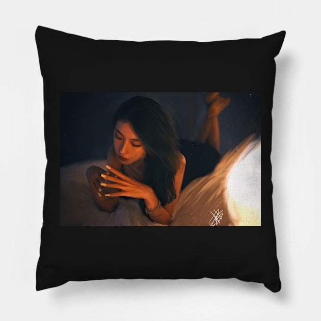 Longing - Oil on Canvas Painting Pillow by Fallenzeaphine