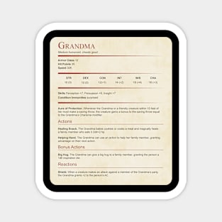 D&d Grandma Statblock Magnet