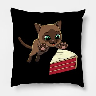 Burmese Cat excited to eat Red Velvet Cake Pillow