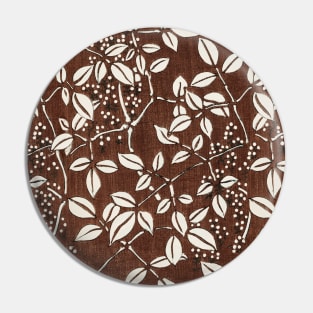 WHITE LEAVES AND TREE BRANCHES IN BROWN Antique Japanese Floral Pattern Pin