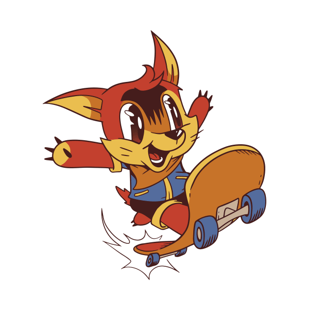 Cute Cartoon Skater Fox Graphic Design by CoolArts