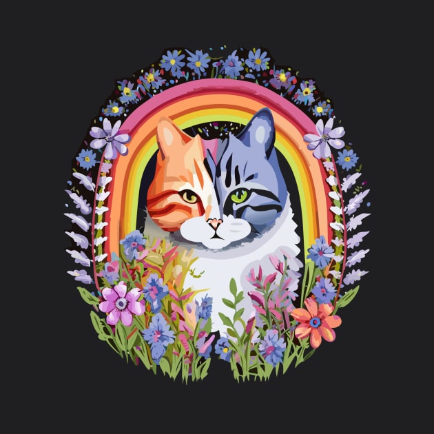 Colorful Cat Floral Rainbow by DestructoKitty