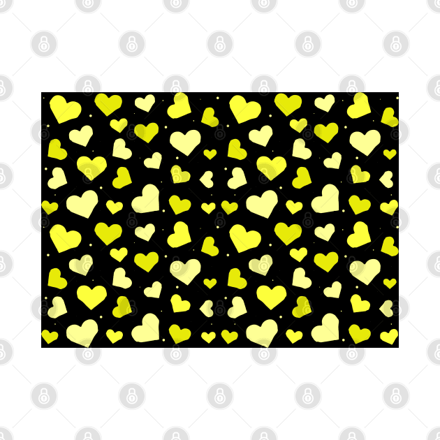 Yellow Tones Hearts on Black Background Seamless Pattern by DesignWood Atelier