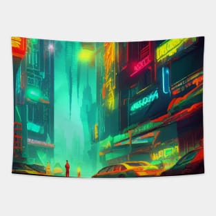 Cool Japanese Neon City Tapestry