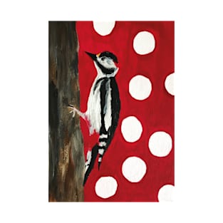 Woodpecker Red with White Dots Painting T-Shirt