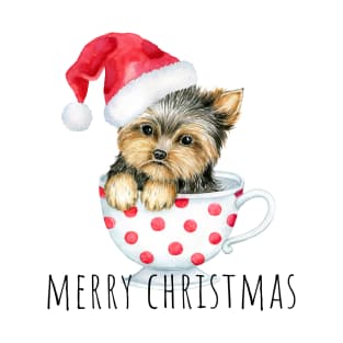 Cute puppy in a cup, Merry Christmas puppy T-Shirt