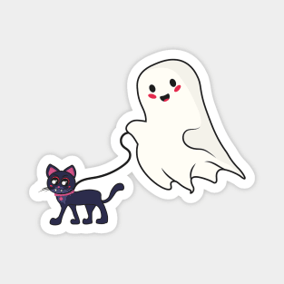 Cute ghost walking a vampire cat Magnet